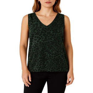 Lark & Ro Tank Top Womens 2 Green Animal Print Sleeveless Summer Blouse NWOT